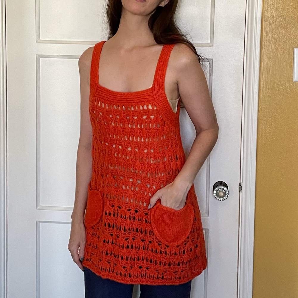 Orange sweater dress top heart pockets UO
